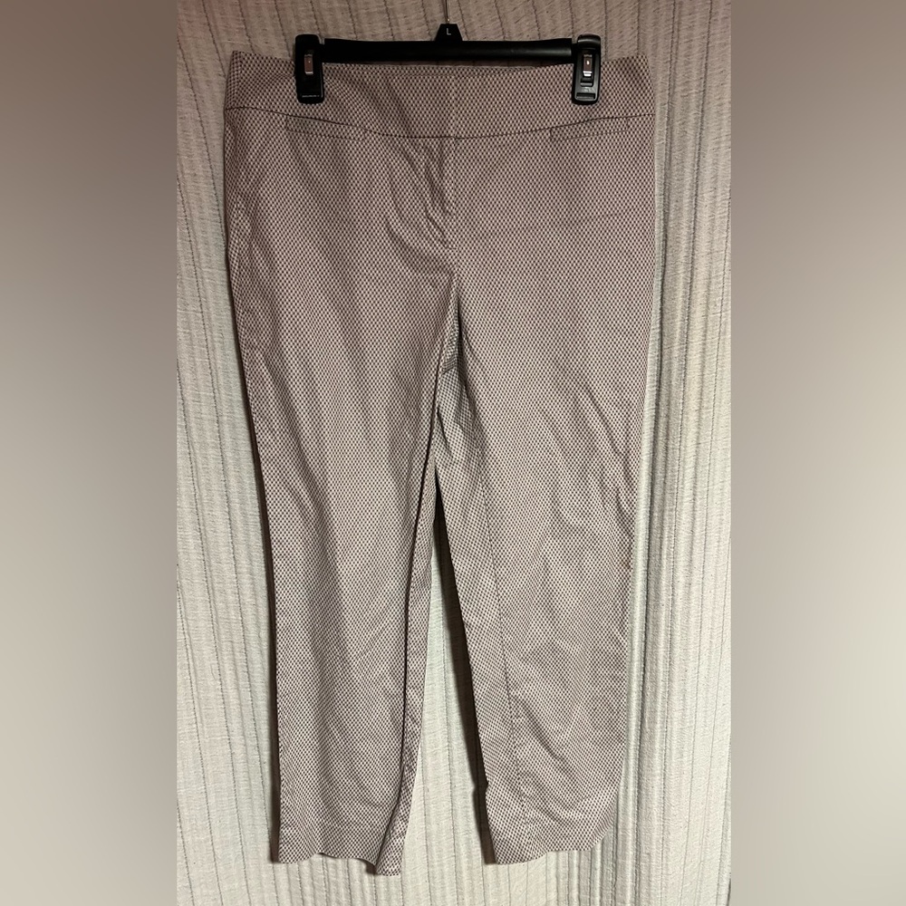 LOFT Women's Beige Straight Leg Pants With Black & White Dots